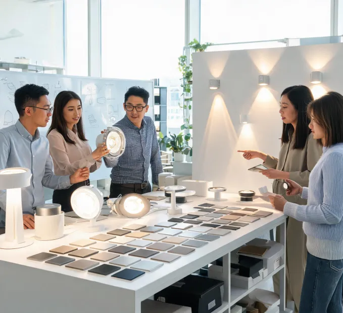 Louis Poulsen lighting team in material studio