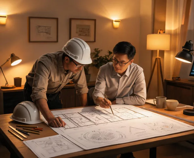 Lighting advisor reviewing drawings